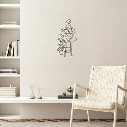 Reader Metal Wall Sculpture for Bookshelf and Library Decor for Girl | Laser Cut Iron Wall Accent for Reading Nooks and Teen Rooms Simple Screw Mount