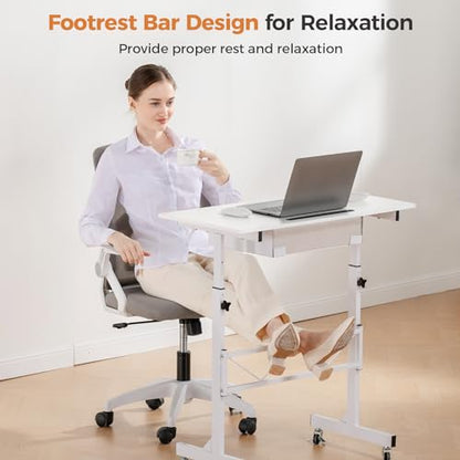 COMHOMA Small Standing Desk Adjustable Height Small Computer Desk Mobile Portable Rolling Laptop Table with Wheels 32" Computer Workstation Sit Stand Desks Portable Standing Table Treadmill desks - color: Cf-white