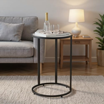Round C Shaped Side Table, Slide Under Couch End Table with Wood Top, Snack Coffee Laptop Side Table for Living Room Bedroom Small Space - color: Black