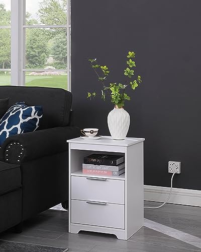 End Table White，with 2 Drawers and Large Storage Space TC02WET - color: White, style: 2 Drawers