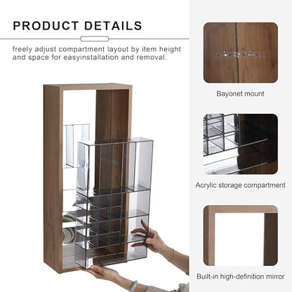 12" Bathroom Wall Mounted Storage Cabinet – Bathroom Mirror Cabinet with Interior Mirror & Removable Acrylic Organizer, Plywood Wall Cabinet for Cosmetics, Toiletries - size: 12"-F