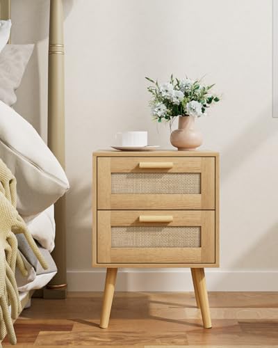 Masupu Rattan Night Stand,Modern nightstand Boho Bedside Table with 2 Drawer,Small End Side Table for Bedroom,Living Room,Office,Natural - color: Natural