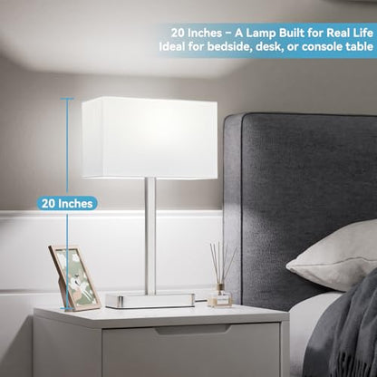 Hong-in Touch Lamps for Bedroom - 3-Way Dimmable Bedside Lamps Set of 2 with USB C+A, White Modern Table Lamp for Night Stands, Desk Lamp for Living Room Nightstand End Tables Bed Side - color: C. White&Nickel