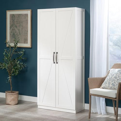 Sauder HomePlus Farmhouse Multipurpose Storage Cabinet Tall Pantry with Adjustable Shelves, in White Finish - color: Farmhouse White