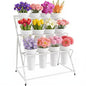 Flower Display Stand with 12 Buckets 3 Tier Flower Cart Display Stand White Metal Flower Bar Stand Moving Flower Stand Floral Bouquet Shelf for Indoor Outdoor Garden Wedding Party