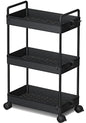 Ronlap 3 Tier Slim Rolling Storage Cart with Wheels Plastic Utility Cart Organizer for Snack Craft Art Postpartum Baby Diaper Nail Makeup in Bathroom Laundry Room Kitchen Bedside Narrow Space, Black - color: Black