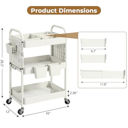 danpinera Craft Cart, Black Rolling Cart with Retractable Dividers & DIY Pegboards for Kitchen, Bedroom, Laundry - color: White