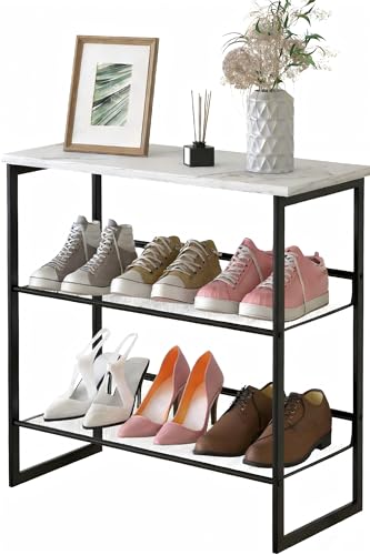 Garden 4 you Shoe Rack for Entryway Closet, Metal Mesh Shoe Organizer | Adjustable - color: Marble White, size: 3-Tiers