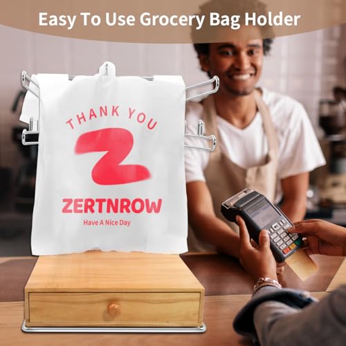 Detachable Plastic Grocery Bag Holder with Wooden Drawers Base, Grocery Bag Holder and 200 Count Plastic Bags, Chrome Plated T-Shirt Bags Rack with Stores, Grocery Store，Supermarkets, Homes, Kitchens
