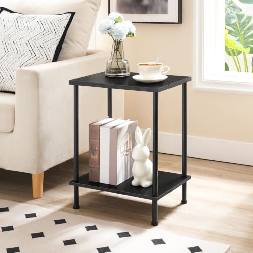 HOOBRO End Table Set of 2, Small Side Table, Nightstand with 2-Layer Storage Shelves, Sofa Table for Small Spaces, Living Room, Bedroom, Stable Frame, Easy Assembly, Black BB09BZP201 - color: Black