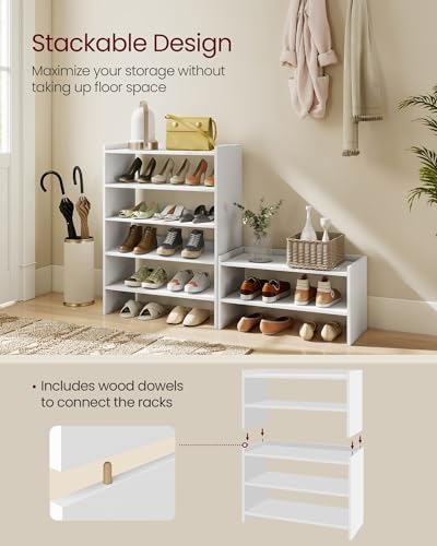VASAGLE Shoe Rack for Closet, Stackable Organizer Shelf | Stackable Shoe Organizer Shelf for Entryway, 2 Tiers, 11.7 x 24.4 x 14.2 Inches, White, CUSTOS Collection, ULBS062WZ01S - size: 2 Tiers (24.4"W)