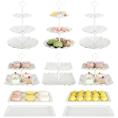 Biodegradable Cupcake Stand Holder, Dessert Table Display Set, Treat Table Candy Cake Desert Tiered Tray, 3 Tier Serving Trays for Tea Party, Wedding Baby Shower Bridal Shower Decorations（10 PCS ）