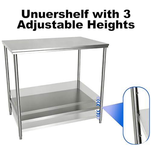 Stainless Steel Prep Table 18x24x33.5 Inch, Commercial Work Table Heavy Duty with Adjustable Undershelf, Multipurpose Workstation for Restaurant Kitchen, Bakery, Home Garage & Outdoor - size: 18x24x33.5 Inch