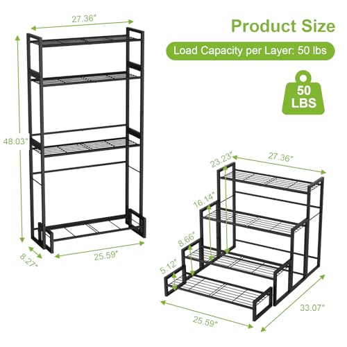 VyGrow Plant Stand, 4 Tier Stackable Tiered Plant Stand, Scalable Heavy Duty Tall Plant Shelf for Indoor Outdoor, Garden, Display Shelves, Flower Pot Holder, Black - color: Black 8.27"W
