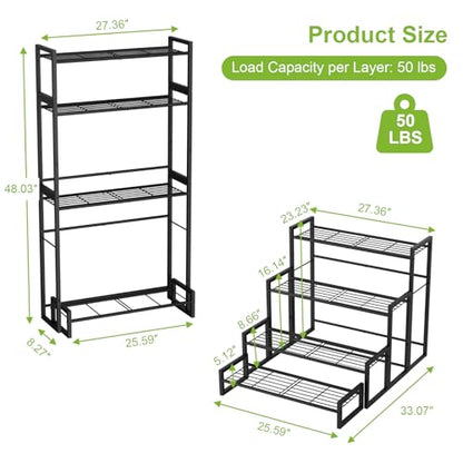 VyGrow Plant Stand, 4 Tier Stackable Tiered Plant Stand, Scalable Heavy Duty Tall Plant Shelf for Indoor Outdoor, Garden, Display Shelves, Flower Pot Holder, Black - color: Black 8.27"W