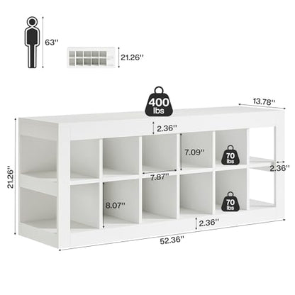Tribesigns White Storge Cubes, Wood Storage Organizer, Modern 52" Shoe Entryway Bench