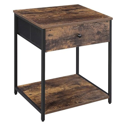 SONGMICS BELLAH Collection - Nightstand, Side Table, End Table, Bedroom, Living Room, Steel, 1 Drawer, Shelf, Industrial, Rustic Brown and Ink Black ULGS20H - color: Rustic Brown + Ink Black, size: 1 Drawer