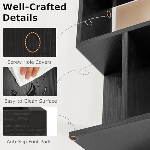 22’’ H Geometric Bookshelf, 2-Tier S-Shaped Floor Bookcase, Freestanding Open Display Book Shelf for Small Spaces, Low Side Table for Living Room & Bedroom (1, Black) - color: Black