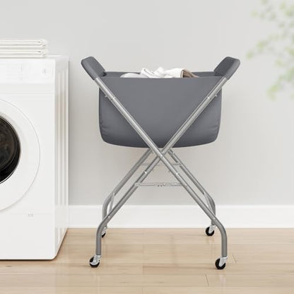 ELYKEN Laundry Cart with Wheels, 33”H Easy Rolling Laundry Hamper with Removable Liner Bag, Sturdy Metal Frame Clothes Basket with 4 Casters and 2 Brakes - color: Gray, size: 25.6"L x 22"W x 33"H