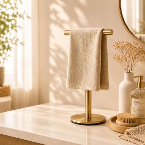 Bathroom Hand Towel Holder Stand，T-Shape Hand Towel Holder Stand SUS304 Stainless Steel for Bathroom，Kitchen or Vanity Countertop - color: Gold