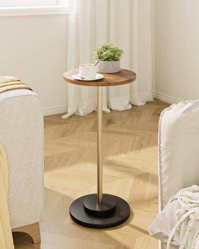 Masupu Drink Table, Round Side Table for Small Spaces, Pedestal Small End Table with Metal Base, for Living Room, Bedroom, Bathroom, Rustic Brown - color: 05.rustic Brown