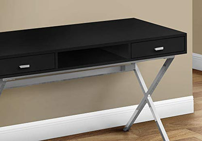 Monarch Specialties Computer Desk - Writing Desk with Drawers and Open Shelf - Metal Sturdy Legs - 48" L (Black/Chrome Legs)