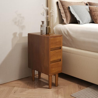 Narrow Nightstand with 3 Drawers Narrow Night Stand Solid Wood Bedside Table Mid Century Modern Nightstand Wooden End Table for Bedroom, Study, Office - color: Walnut-3d, size: 15.75''×8''×23.62''