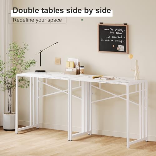Lutown-Teen 35 inch Folding Small Desk, Writing Gaming Computer Camping Desk for Small Spaces, No Assembly Required Home Office Table, White Marble - color: White Marble, size: 35 Inch