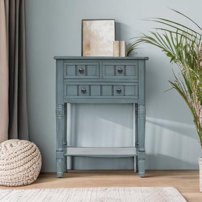 Knocbel Slim Antique Entry Console Table with Drawers & Bottom Open Shelf, Solid Wood Sofa Couch Table for Entryway Hallway Living Room (Navy) - color: Navy