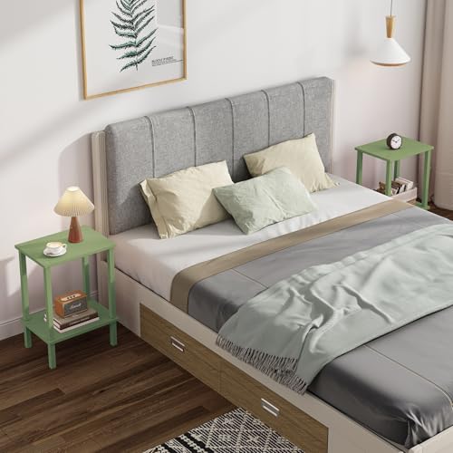 TUTOTAK End Table, Set of 2, Side Table, Nightstand, 2-Tier Storage Shelf, Sofa Table for Small Space, Living Room, Bed Room, Olive Green TB01BOG035 - color: Olive Green