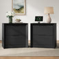 YANSNWO Black Nightstand Set of 2 with Charging Station, 23.6" Modern Bedside Table with Thickened Frame & Unique Panel, Mid Century Wood End Table for Bedroom, Living Room - color: Black, size: 15.6"D x 23.6"W x 23.6"H (2 Drawers/2 Piece)