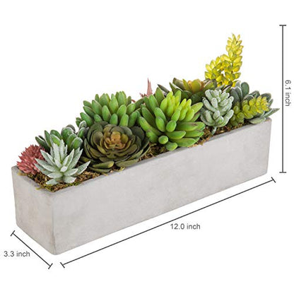 MyGift Faux Succulent Plant Arrangement in 12-Inch Gray Cement Pot - color: Gray Cement
