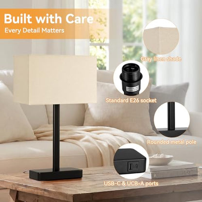 Hong-in Touch Lamps for Bedroom - 3-Way Dimmable Bedside Lamps Set of 2 with USB C+A, Beige Modern Table Lamp for Night Stands, Desk Lamp for Living Room Nightstand End Tables Bed Side - color: B. Beige&Black
