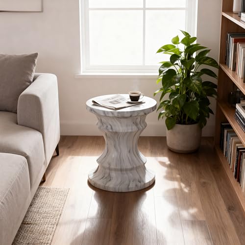 Stone Side Table,Round Faux Marble Side Table,Modern Small Stone End Table for Balcony (White-15.35"-5) - color: White-15.35"-5