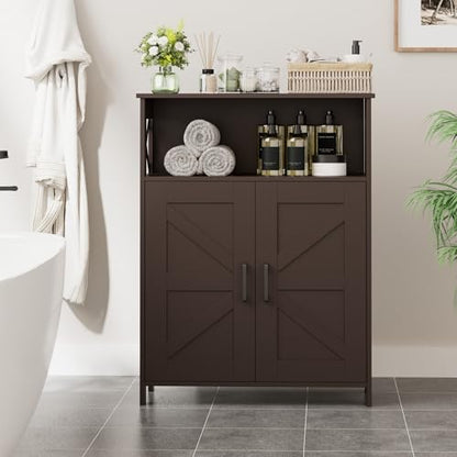 Homhedy Farmhouse Bathroom Storage Cabinet with 2 Doors, Toilet Paper Cabinet with Adjustable Shelf, Small Bathroom Cabinet for Kitchen/Laundry/Living Room, 11.8 x 23.6 x 31.5 Inches, Brown - color: Brown