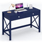 WiberWi Home Office Desk with Drawers, Modern Writing Computer Desk for Bedroom, Small Makeup Vanity Table Study Table for Home Office,Navy - color: Navy