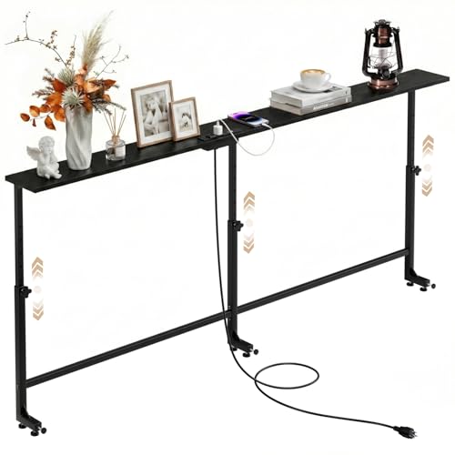 Faesun 70.9 Inch Behind Couch Table, 24"-32" Adjustable Height Range, Behind The Couch Table with Outlet, Adjustable Console Table, Narrow Long Sofa Table, for Living Room, Black - color: Black, size: 70.9"w x 5.9"d (C-shaped)