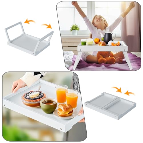 RRX Bed Tray Table with Folding Legs, Breakfast in Bed Tray (1, White) | Bed Trays for Folding Table Eating, Kitchen Serving, Food, Sofa, Snacking or Working, Laptop Desk Dinner, Snack Tray - color: White