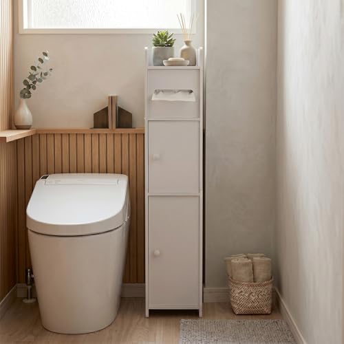 LuiceABC Slim Toilet Paper Holder Stand, Over The Toilet Storage Cabinet | Corner Shelf for Bathroom, Small Space, White, 31.49 X 6.69 X 6.69 INCH - size: 6.69 x 6.69 x 31.49 inch