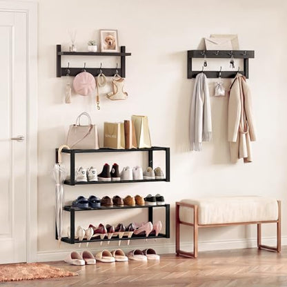 4 Pack Wall Mounted Coat and Shoe Rack Entryway, Space Saving Storage Bench for Entryway，Wall Coat Rack with Hooks, Adjustable Hanging Shoe Rack (Hold 12 Pairs), for Hallway, Entryway, Black - size: shoe and coat rack