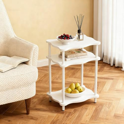 THUMEYE 3-Tier Side Table, 15.7”x11.8”x23” Space-Saving End Table with Solid Wood Legs, Tool-Free Assembly Nightstand for Bedroom Living Room, White - color: White