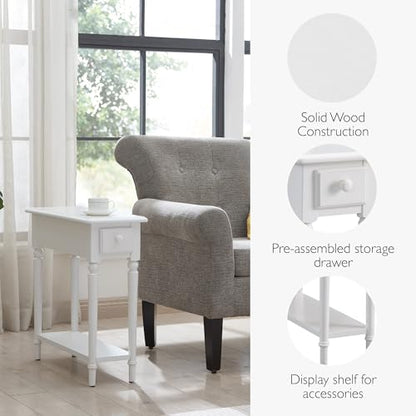 Leick Home Coastal End Table, Solid Wood, 1 Drawer, Bottom Display Shelf, Easy-Assembly, For Living Room/Bedroom, White, 23.5 in. L x 10.0 in. W x 24.0 in. H, 20017-WT - color: Orchid White