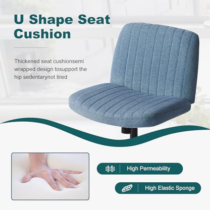 OLIXIS Criss Cross Chair, Vanity Chair, Home Office Desk | Height Adjustable, Comfy Fabric, Armless Wide Seating for Bedroom Student Study Room, Blue No Wheel - color: Blue No Wheel