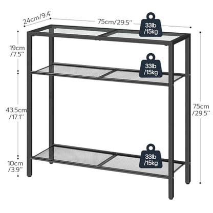 HOOBRO 29.5" Narrow Console Table, 3-Tier Tempered Glass Sofa Table, Modern Entryway Table, for Entrance, Living Room, Foyer, Hallway Bedroom, Black BK21XG01G1 - color: Black