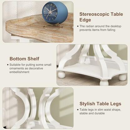 Accent Wood Farmhouse End Table Side Tables Nightstand Natural Tray Top and Distressed Carved Legs for Bedroom Living Room, White (2 PCS) - size: 2-pcs, style: Rectangle