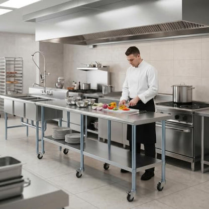 AmGood 84" Long x 24" Deep Stainless Steel Table with Casters - size: 84" Long x 24" Deep