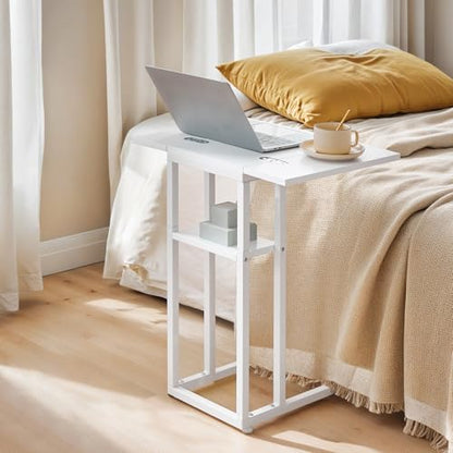 HOOBRO Foldable C Shaped End Table, C Shaped Side Table with Storage Shelf, Small Snack Table, Slide Under Couch Table for Sofa, Living Room Bedroom Small Spaces Easy Assembly, White WW29SF01 - color: White