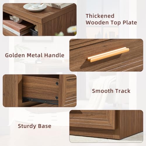 RWYHG 24'' Wide Farmhouse Night Stand with 2 Drawers,Wood Nightstand | Modern End Table Open Storage Shelf, Metal Handle, Mid-Century Bed Side Table for Bedroom, Living Room, Light Walnut - color: Light Walnut