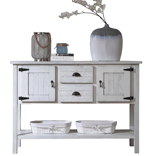 LKTART Solid Wood Farmhouse Console Table,Sofa Table with Storage Drawers and Shelves,Entryway Table for Entry Hallway Foyer Sofa Side Table,Easy Assembled (46.5" Antique White) - color: Antique White