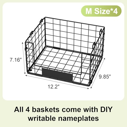 JKsmart 4 Pack XL Stackable Wire Baskets with Name Plates, Pantry Organizers and Storage - size: XL-12.2"x9.85"x28.65"